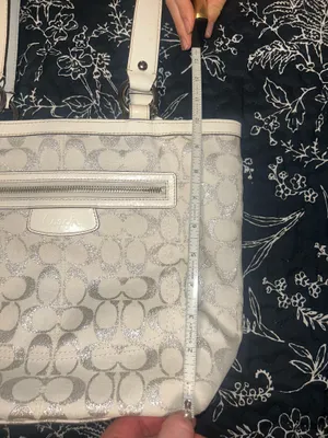 COACH White and Silver Shimmer Signature C Shoulder Purse thumbnail 14