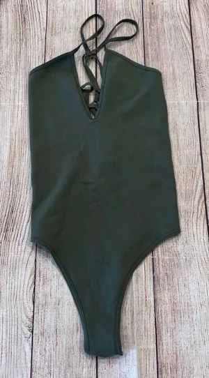 FP Movement Free People Olive Lace Up V-Neck Ribbed Bodysuit XS/S OB1104386 thumbnail 1