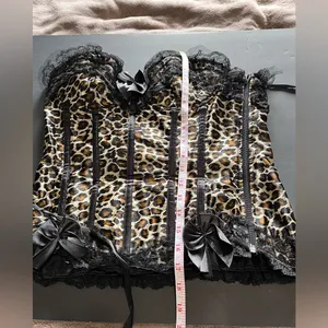 VAACODOR Women’s Leopard Print Corset Side Zip Back Tie Lace Bows Sz XXL Y2K EUC thumbnail 10