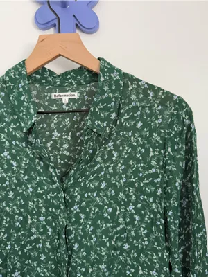 Reformation Small Violet Blouse Clementine Green Floral Office Sheer Cottage thumbnail 5