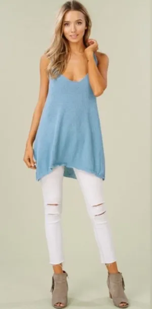 LAST Blue Knit Tank Top Tunic & Lace Up Sides thumbnail 1