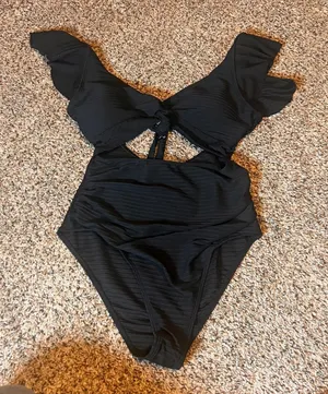 Musemaker One Piece Swimsuit Ruffle Sleeves Ruched Black Swimwear Medium thumbnail 1