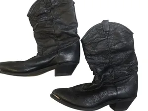 Vintage Dingo Black Leather Slouch Western Boots Women's Size 6 metal toe detail thumbnail 5