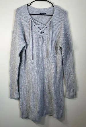 American Eagle Gray Knit Lace Up Long Sleeve Sweater Dress Size M‎ thumbnail 1