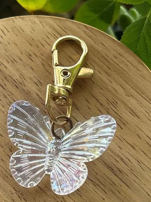 Iridescent Butterfly Keychain Charm - Gold Clip thumbnail 2