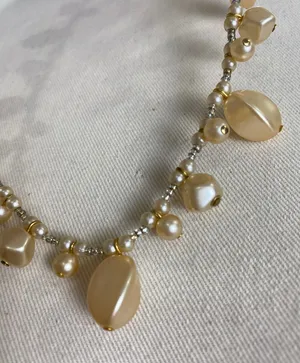Gold Pearl Drop Beaded‎ Necklace Champagne Teardrop Beads Elegant Statement thumbnail 1