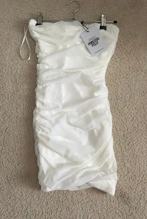Princess Polly Dress White Mini Ruched mesh grad dress graduate thumbnail 1