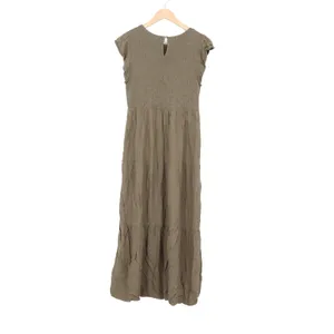ZESICA Smocked Flutter Sleeve Tiered Maxi Dress Olive Green Large thumbnail 5