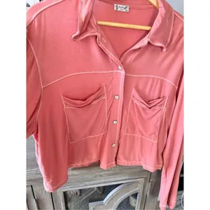 Free People Intimately‎ PJ Button Down Top Womens Pink Medium (T1) thumbnail 4