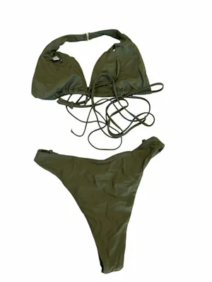 Women's Olive Green Two Piece Tiny Bikini Size Small #260250 thumbnail 6