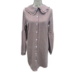 PrettyLittleThing Brown Gingham Peter Pan Collar‎ Ruffle Shirt Dress Size 8 thumbnail 2