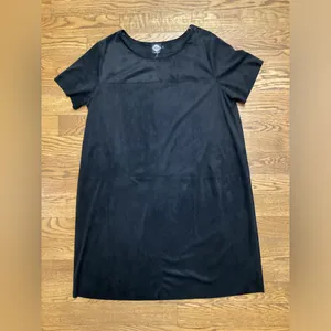 Calstyle Black Faux Suede short sleeve shift dress Size XL thumbnail 4