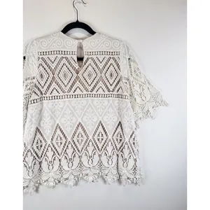 Hunter Bell Womens Top White Crochet Lace Overlay 3/4 Sleeve Blouse Size 4 thumbnail 10