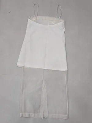 Zara Ivory Midi Dress With Straight Neckline And Sheer Hem Size L thumbnail 4