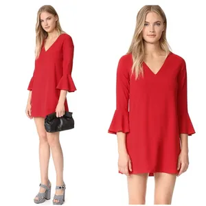 NWOT Alice +‎ Olivia Tameika Trumpet-Sleeve Crepe Mini Dress 8 Red CC707202508 thumbnail 2