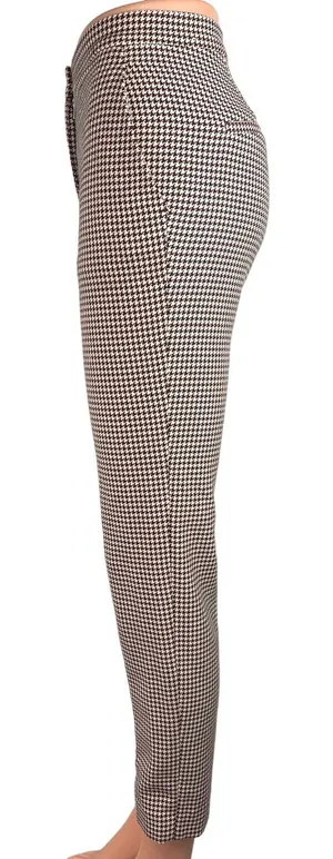 H&M Women's Brown Houndstooth Plaid Flat Front Crop Skinny Career Pants Size 0 thumbnail 1