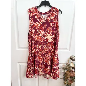 NINE WEST Babydoll Dress Size L Abstract Tiered Ruffle Hem Boho Purple Cream thumbnail 10