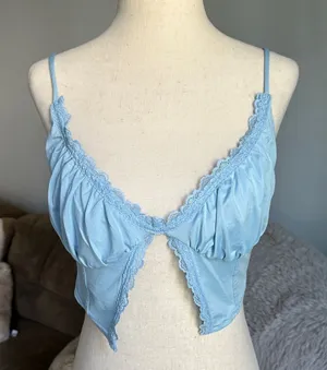 Tic Toc Light Blue Lace-Trim Camisole Bralette Top thumbnail 1