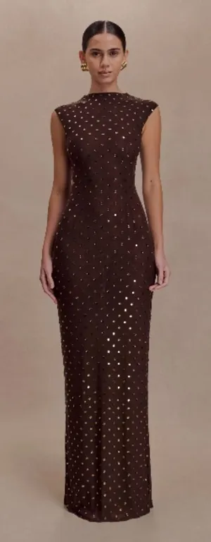Meshki SamaraSleeveless Diamante Maxi Dress - Chocolate S thumbnail 1