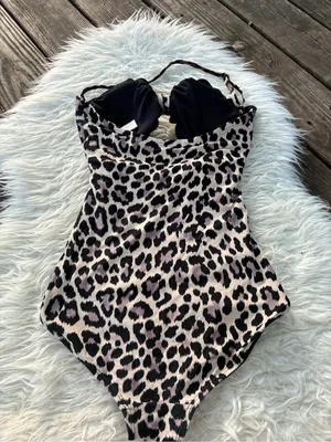 kate spade Leopard Print One-Piece Swimsuit in Black and Cream thumbnail 2