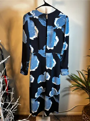 P375. Babaton by Aritzia Long Sleeve Navy Dress with Blue Floral Print thumbnail 5