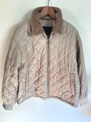 Levi’s | Tan Diamond quilted bomber puff jacket with corduroy collar thumbnail 1