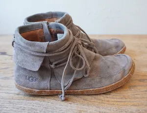 UGG Women's Size 8 Kalla Ankle Boots Grey Suede Moccasin Boho Indie Fall Casual thumbnail 1