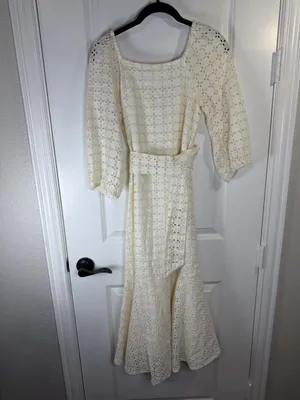 Maeve by Anthropologie White Eyelet Linen Belted Maxi Dress thumbnail 11
