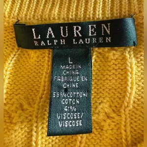 Vintage‎ Lauren Ralph Lauren Yellow Cable Knit Sweater Preppy Boat Neck Knit thumbnail 3