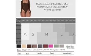 NEW QINSEN Square Neck Bodysuit Long Sleeve Double Lined L thumbnail 6