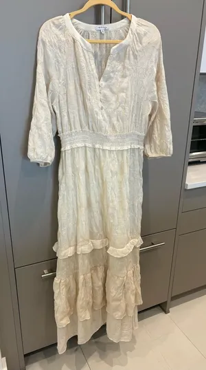 Rose & Everly Cream Embroidered Maxi Dress Boho Cottagecore Tiered Ruffle - XL thumbnail 1