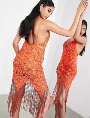 As Seen On Screen EDITION Sequin Cutwork Cami Midi Dress with Fringe (8) thumbnail 2