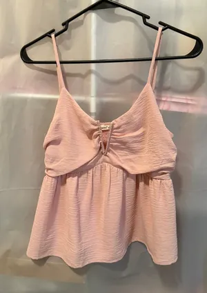 Light Pink Sleeveless Peplum Top with Adjustable Straps Size S thumbnail 1