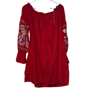 Free People Womens Dress Fleur Du Jour Embroidered Mini Off Shoulder Red Small thumbnail 10