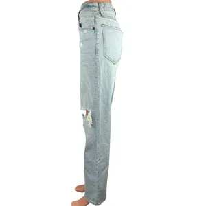 Abercrombie & Fitch The 90s Blue Denim Ultra High Rise Ripped Straight Jeans 2 thumbnail 2