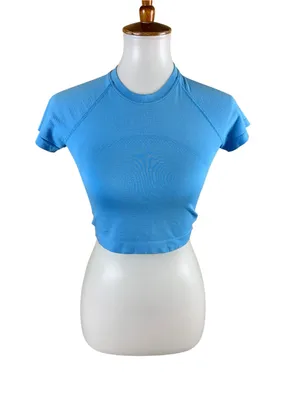 Lululemon 6 Blue Cropped Athletic Top Seamless Workout Yoga Running Shirt thumbnail 2