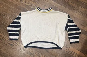 Top shop oversized puff striped sleeve mock neck cable knit sweater medium thumbnail 3