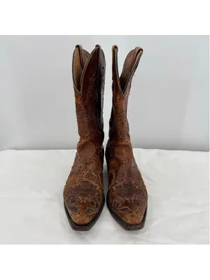 Sterling River Cowboy Boots Brown Leather Embroidery 11” Shaft Western Size 6.5 thumbnail 5