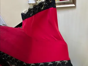 Victoria secret Vtg 80’s red silk blk lace trim short robe OS thumbnail 3