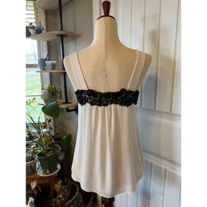 White House Black Market Lace Trim Camisole‎ Tank Top Ivory Black XS thumbnail 2