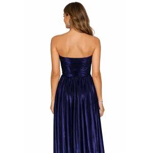 New!‎ Retrofête Navy Strapless Metallic Pleated Gown Size Small $695 thumbnail 3