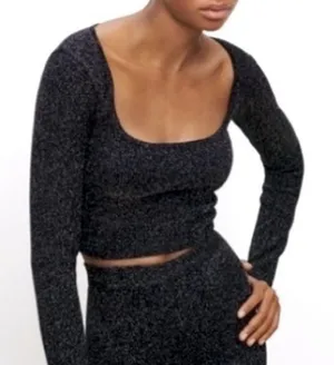 ZARA Crop Top Sweater LIMITLESS CONTOUR COLLECTION BLACK SILVER Size XS thumbnail 1