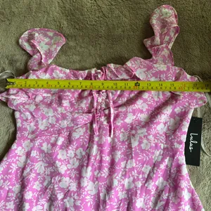 Lulus Pink Floral Ruffle Mini Dress Sleeveless Tie Front Chiffon Size M NEW thumbnail 8