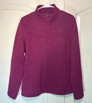 The North Face Pullover Fleece Jacket Pink Quilted Womens‎ Large Warm Logo thumbnail 1