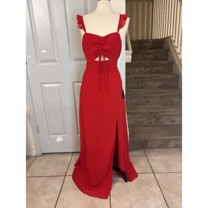 Lulus Women’s Ruffles Front String Side Slit Maxi Dress NWT XL Red Formal Prom thumbnail 13