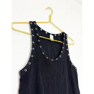 Re/Done Eyelet-Embellished Mini Dress Size Large Black Ribbed Grommet Grunge thumbnail 7
