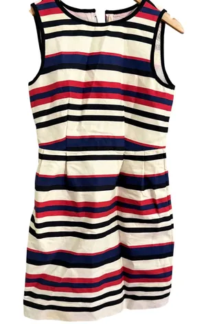 J. Crew Striped Sleeveless Sheath Dress Size‎ 2 Red Blue White Black thumbnail 1