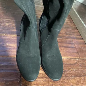 Vince Camuto Knee High Boots Suede Leather Heeled Boots Side Zip Black 8 NWOT thumbnail 2