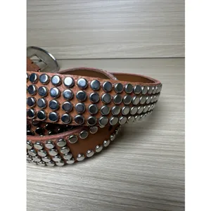 Vintage Statement Belt Womens A. Taylor Tan Silver Buckle Medium Studded‎ thumbnail 9