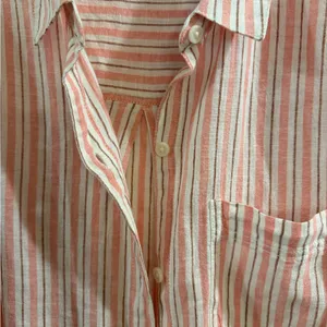 beachlunchlounge Pink and White Striped Button-Down Shirt Linen Blend thumbnail 3